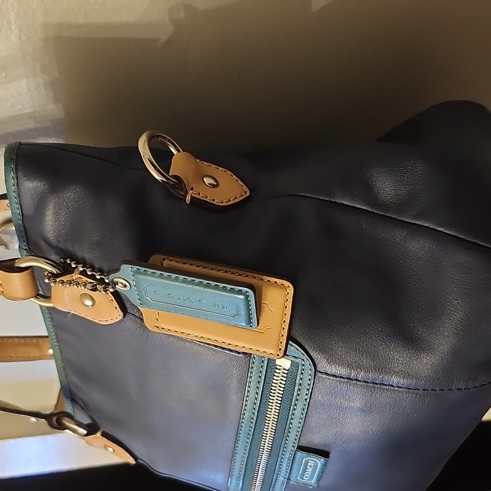 Coach Daisy Spectator Mia Leather Bag F1380-F23911 Color Block Navy, Teal, Tan - Picture 3 of 16